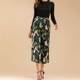 Elastic Waist Wide Leg Pants With Tropical Prints (Color:Dark Green Size:M)