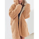 Double-Faced Plush Two-Piece Long Hooded Jacket (Color:Khaki Size:S)