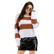 Casual Colorblock Women Knit Sweater (Color:As Show Size:XL)