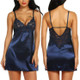 3 PCS Sexy Lingerie Women Silk Lace Casual Loose Solid Sleeveless Dress Nightgown Sleepwear, Size:XL (Blue)