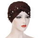 Rivet Pearl Turban Cap Wrap Cap(Brown)