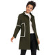 Contrast Thickened Woolen Coat Lapel for Women (Color:Army Green Size:XL)