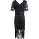 Women Tassel Sequin Beaded Dress (Color:Black Silver Size:S)