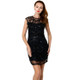 Women Mesh Sequined Round Neck Sleeveless Gown (Color:Black Size:L)