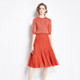 Early Autumn Bright Silk Knitted Simple Temperament Suit + Fashion Pleated Skirt Two-piece Suit (Color:Red Size:Freesize)