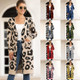 Fashion Long Style Leopard Cardigan Knit Sweater (Color:Grey Size:L)