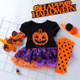 Halloween Baby Short-sleeved Cartoon Print Romper Dress Baby Mesh Dress Tutu Skirt (Color:Multiple Pumpkins Size:66)
