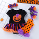 Halloween Baby Short-sleeved Cartoon Print Romper Dress Baby Mesh Dress Tutu Skirt (Color:Flower Pumpkin Size:80)