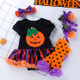 Halloween Baby Short-sleeved Cartoon Print Romper Dress Baby Mesh Dress Tutu Skirt (Color:Bow Pumpkin Size:59)