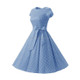 Dot Short Sleeve Mid-length Dress (Color:Light Blue Size:L)