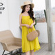 Refreshing Suspender Dress Slim Slimming Chiffon Mid-length Skirt Beach Vacation Beach Skirt (Color:Yellow Size:L)