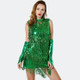 Women Sequin Tassel Latin Costume (Color:Green Size:M)