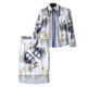 Printed Lapel Beaded Shirt + Skirt Suit (Color:As Show Size:XL)