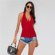 Women Sexy Short Cross V-neck Knitted Sleeveless Vest (Color:Red Size:L)