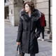 Women Lamb Padded Over The Knee Mid-length Down Jacket (Color:Black Size:XXXXXXL)