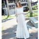 Sweet Lace Stitching Strapless Dress Beach Skirt Chiffon Long Skirt (Color:White Size:M)