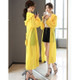 Women Hooded Sunscreen Mid-length Chiffon Cardigan (Color:Yellow Size:L)