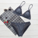 Women Triangle Splicing Split Bikini Swimsuit (Color:Dark Grey Size:M)