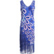 Women Tassel Beaded Tuxedo Dress (Color:Blue Size:L)