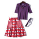 Half-open Collar Sweater + Fashion Print Skirt Two-piece Suit (Color:Purple Size:XL)