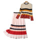 Long-sleeved Striped Sweater + Pleated Skirt Two-piece Suit (Color:As Show Size:L)