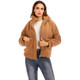 Women Solid Color Long Sleeve Plush Coat (Color:Coffee Size:XL)