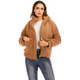 Women Solid Color Long Sleeve Plush Coat (Color:Coffee Size:XXL)