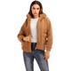 Women Solid Color Long Sleeve Plush Coat (Color:Coffee Size:XXL)