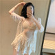 Ladies Cover Belly Look Thin Knitted Swimwear Three-piece (Color:Beige Size:Free Size)