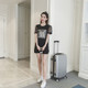 Slim slim mid-length short sleeve T-shirt (Color:Black Size:Free Size)