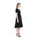 V-neck Solid Color Short Sleeve Hepburn Dress (Color:Black Size:S)