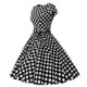 Round Neck Big Polka Dot Hepburn Retro Swing Dress (Color:Black Size:L)