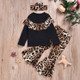 Leopard Print Headwear + Top + Trousers Three-piece Suit (Color:Black Size:80)