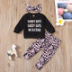 Letter Print Long Sleeve + Leopard Print Trousers Three-piece Suit For Children (Color:Black Size:100)