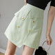 Summer Retro Irregular Short Skirt High-waisted A-line Skirt (Color:Green Size:XXL)