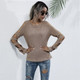 Hollow Casual Sweater Slim Round Neck Sweater (Color:Khaki Size:XL)