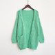 Fashion Mid-length Style Solid Color Pocket Twist Cardigan Knit Sweater (Color:Green Size:L)