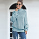 Fashion Edge Curl High Collar Knit Sweater (Color:Blue Size:XL)