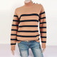 Turtleneck Pullover Shoulder Strap Studded Textured Knit Sweater (Color:Khaki Size:S)