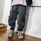 Loose Plus Fleece Solid Color Jeans (Color:Black Gray Size:130)