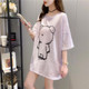 T Shirt Women Summer Korean Version Loose Mid Length Short Sleeves (Color:Light Purple Size:XXL)