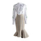 Women Bowknot Sequin Embroidery Shirt Irregular Fishtail Skirt Two-piece Suit (Color:As Show Size:XL)