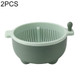 2 PCS Fruit Basket Double-Layer Dense Hole Drain Plastic Basket Household Hand-Operated Vegetable Washing Basket(Light Green)