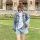 Loose Beading Ripped Hole Short Denim Jacket (Color:As Show Size:M)