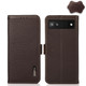 For Google Pixel 6a KHAZNEH Side-Magnetic Litchi Genuine Leather RFID Case(Brown)