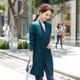 Suit Collar Tie Waistband Waist Slit Windbreaker Long Cardigan Jacket (Color:Navy Blue Size:L)