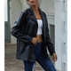 Loose Casual Long-sleeved PU Leather Jacket For Ladies (Color:Black Size:S)