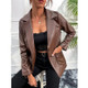 Loose Casual Long-sleeved PU Leather Jacket For Ladies (Color:Coffee Size:L)