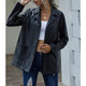 Loose Casual Long-sleeved PU Leather Jacket For Ladies (Color:Black Size:L)