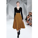 Autumn Winter Long-sleeved Hollow Chain Knit Top + Large Swing Skirt Suit (Color:Dark Brown Size:L)